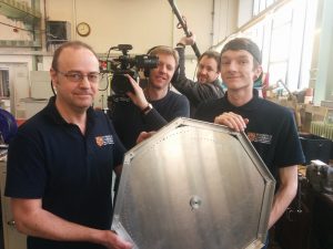 Filming the recreation of the spinning disc at the Engineering Department